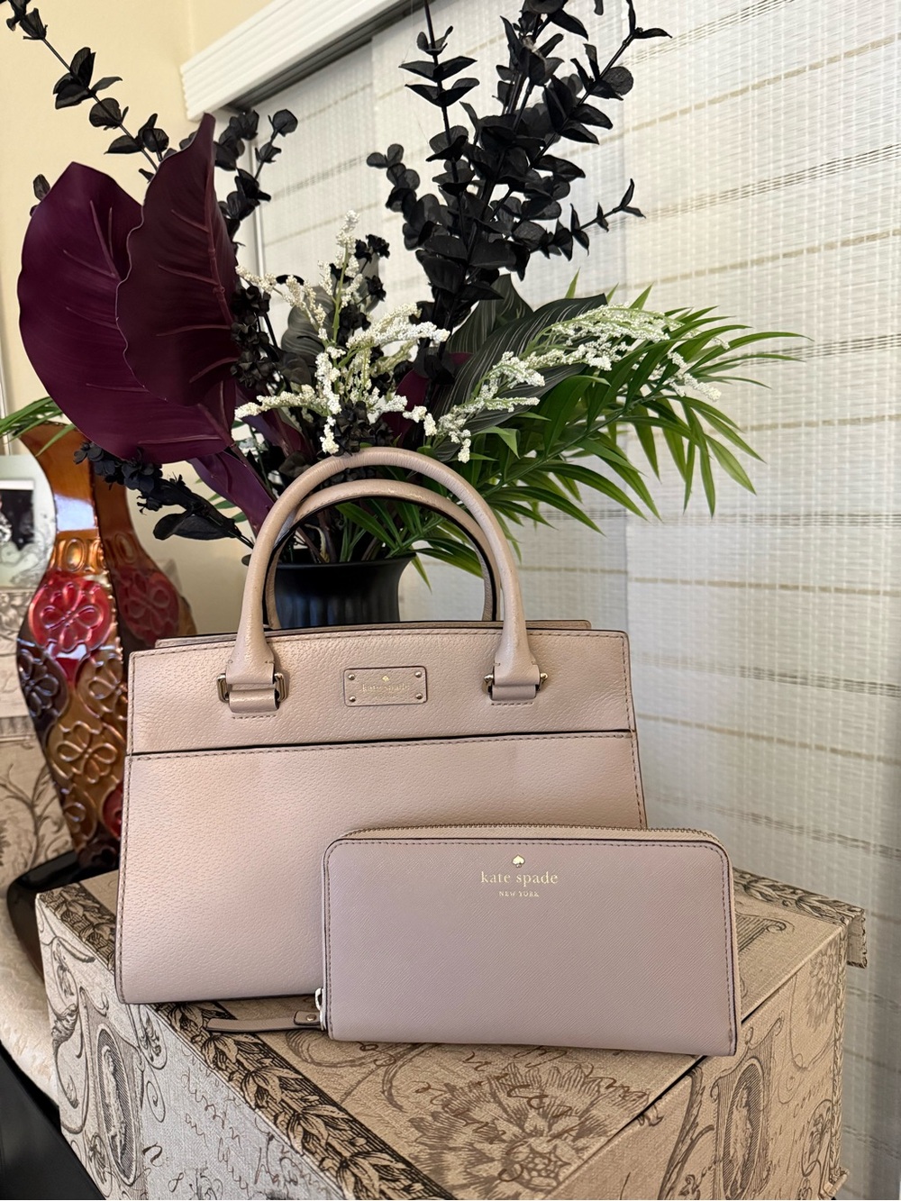 Kate Spade Taupe Leather Satchel with Wallet